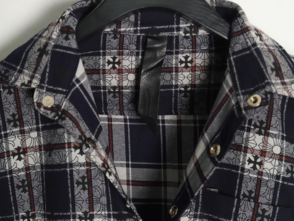 Ch**me He**ts all-over printed cuffs leather plaid shirt