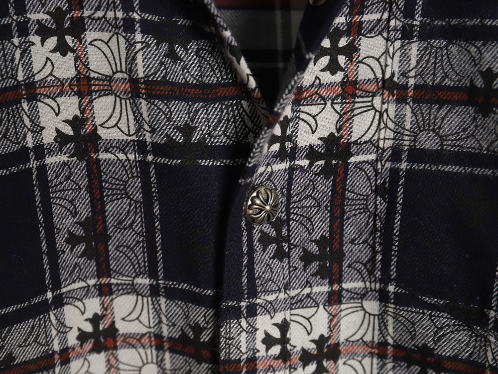 Ch**me He**ts all-over printed cuffs leather plaid shirt