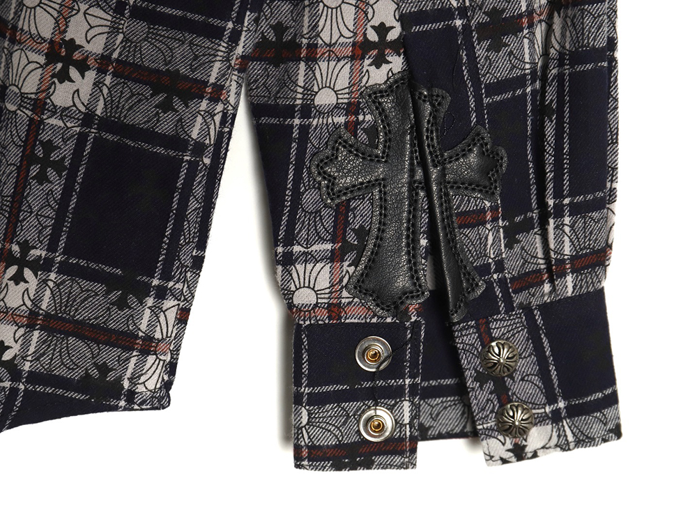 Ch**me He**ts all-over printed cuffs leather plaid shirt