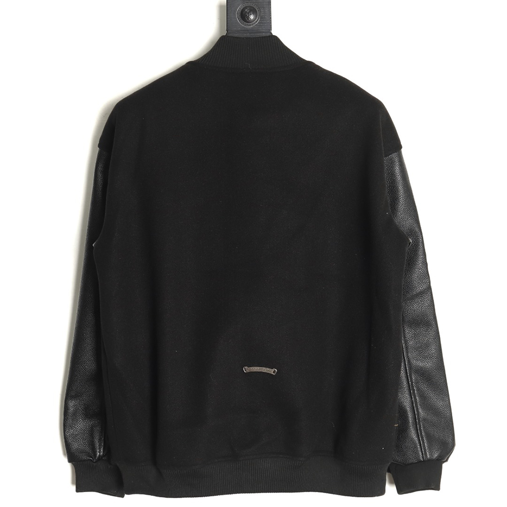 Ch**me He**ts cross-patch multi-label leather sleeve baseball jacket