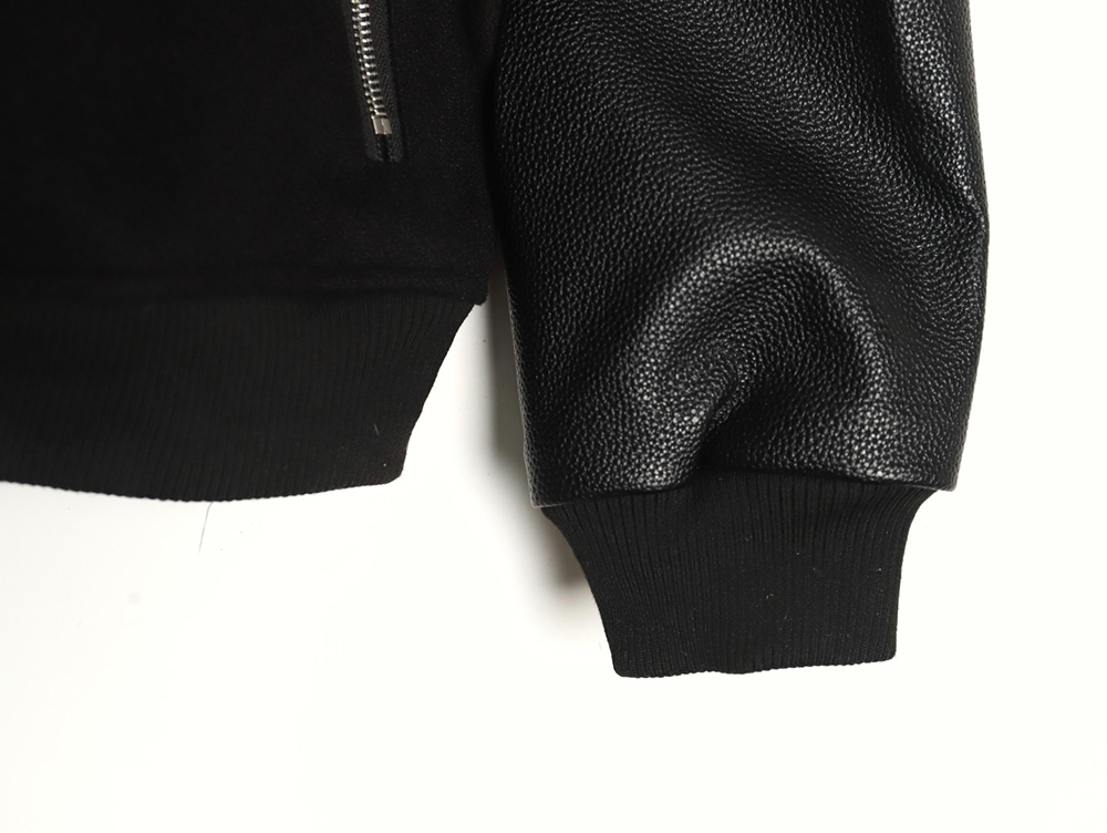 Ch**me He**ts cross-patch multi-label leather sleeve baseball jacket