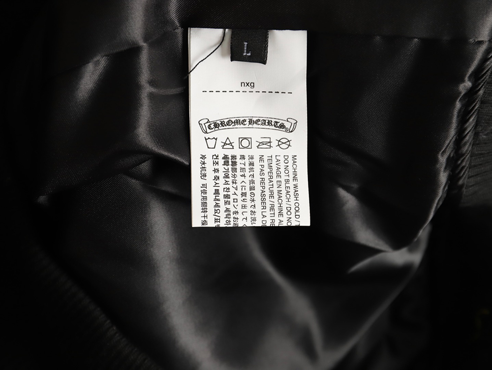 Ch**me He**ts cross-patch multi-label leather sleeve baseball jacket