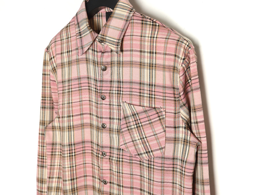 Ch**me He**ts all-over printed double-sleeved leather logo plaid shirt