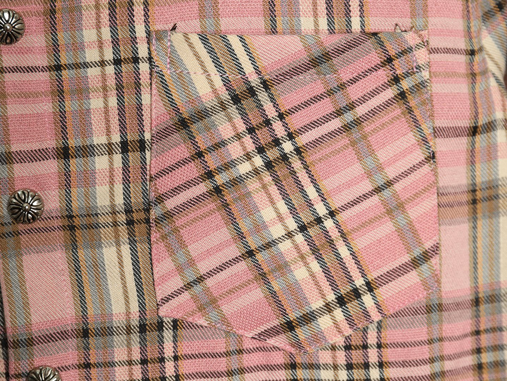 Ch**me He**ts all-over printed double-sleeved leather logo plaid shirt