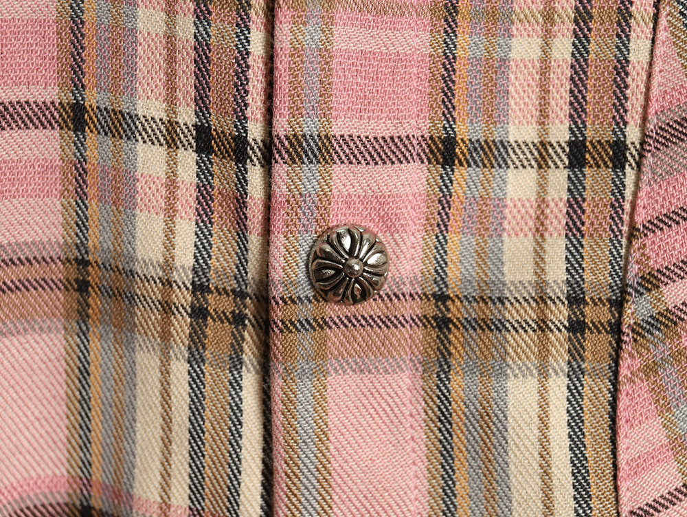 Ch**me He**ts all-over printed double-sleeved leather logo plaid shirt