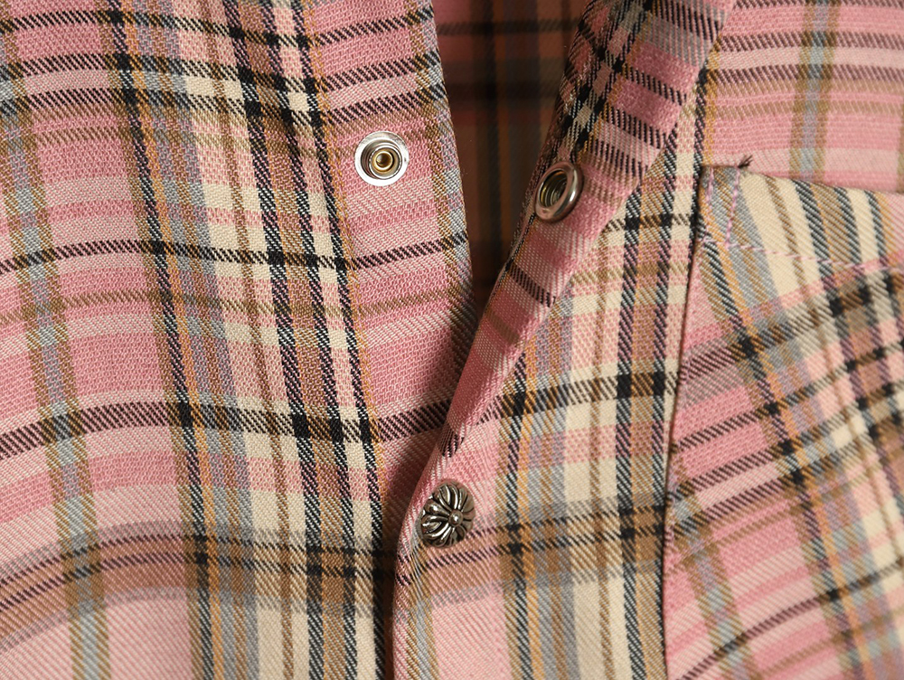 Ch**me He**ts all-over printed double-sleeved leather logo plaid shirt