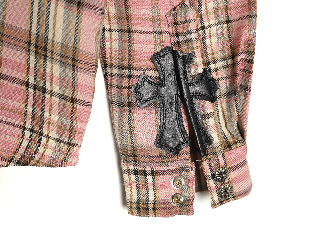Ch**me He**ts all-over printed double-sleeved leather logo plaid shirt
