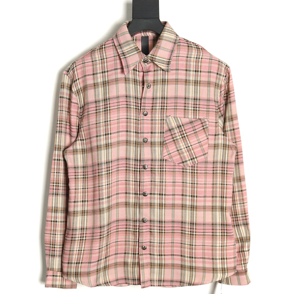 Ch**me He**ts all-over printed double-sleeved leather logo plaid shirt