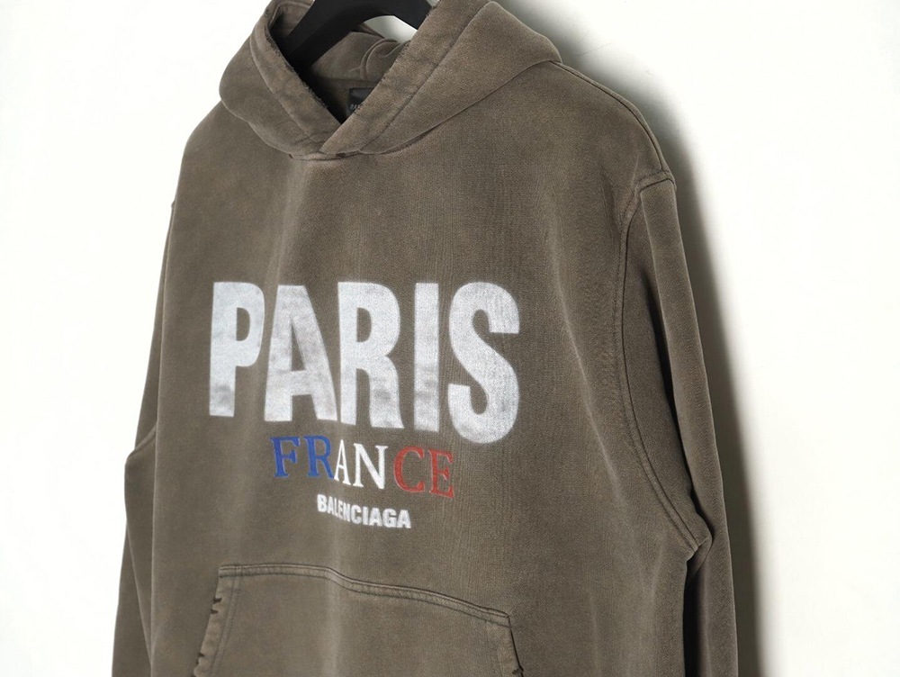Ba*len*cia*ga "paris" letter print velvet hooded sweatshirt
