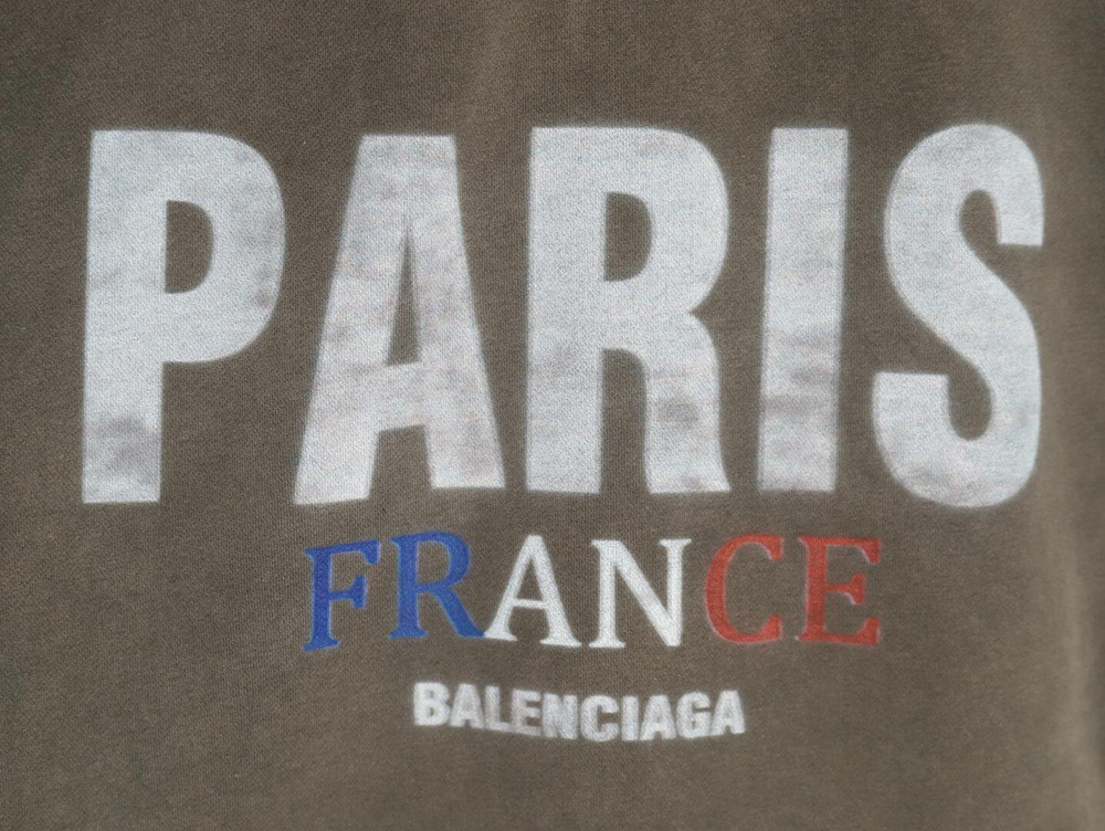 Ba*len*cia*ga "paris" letter print velvet hooded sweatshirt