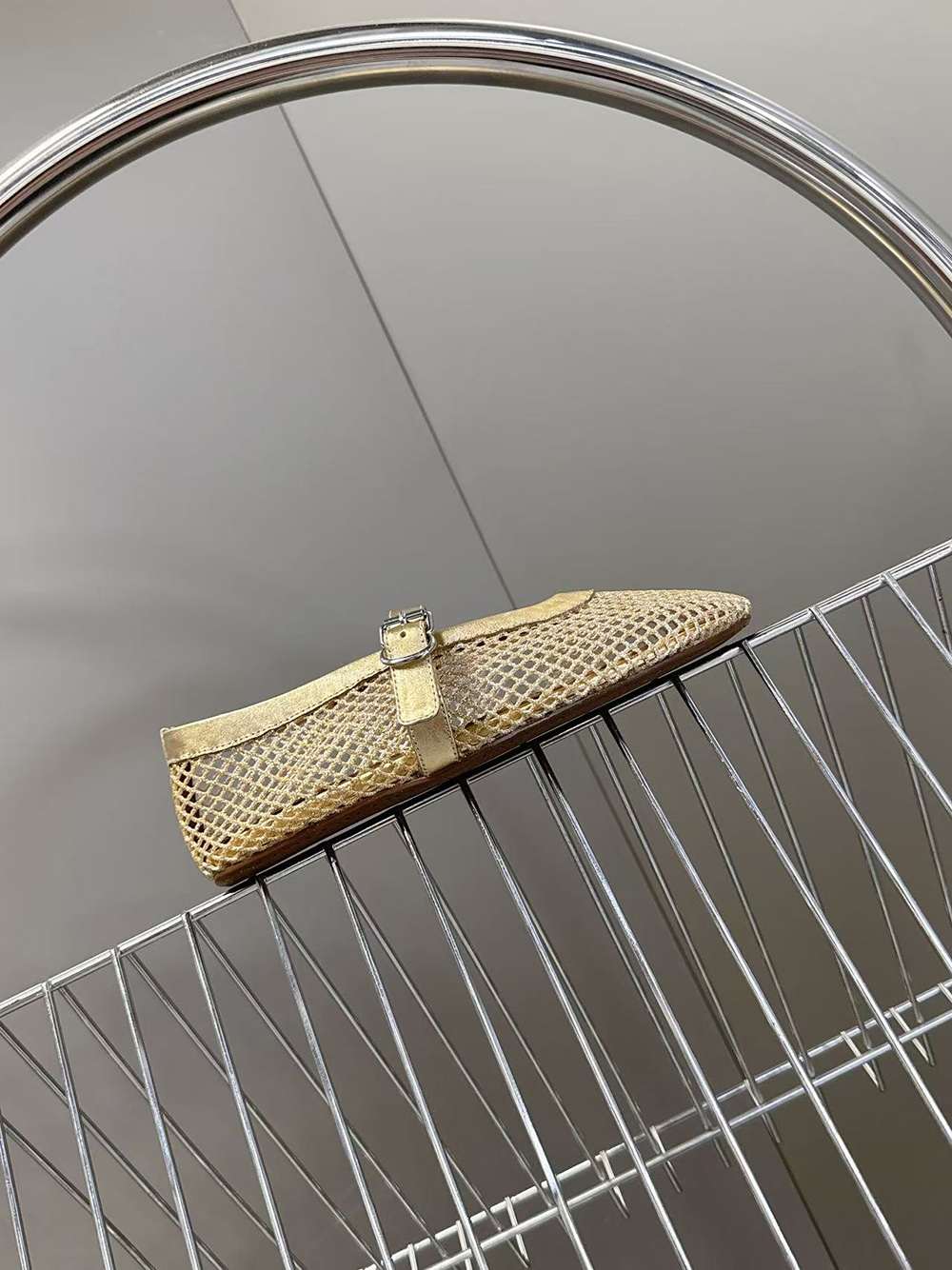 Alaia Buckle Strap Flats Fishnet Ballerina Flat Shoes