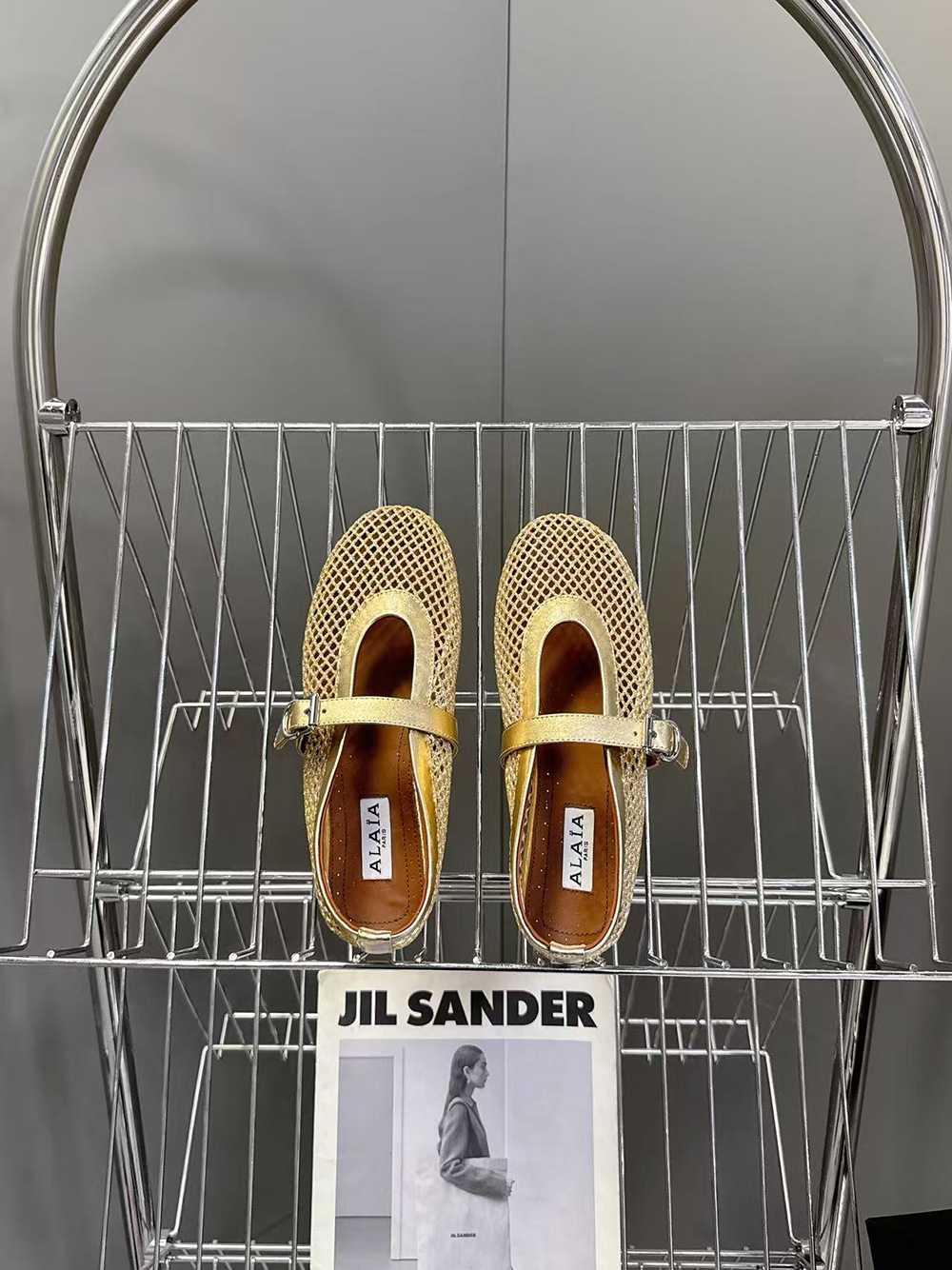 Alaia Buckle Strap Flats Fishnet Ballerina Flat Shoes