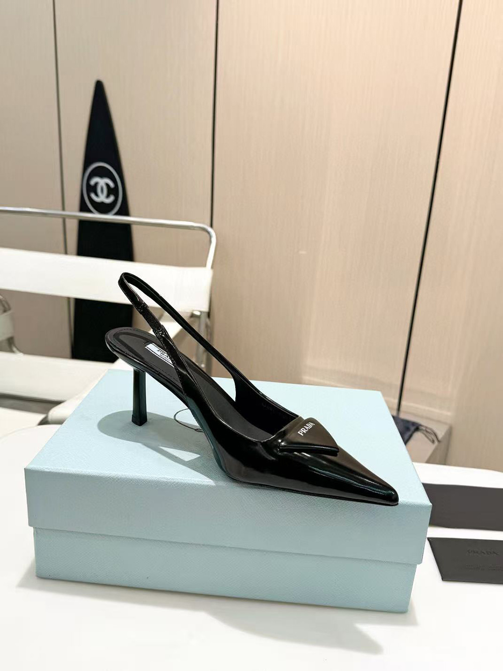 Pra*a patent leather slingback pumps h:5.5cm