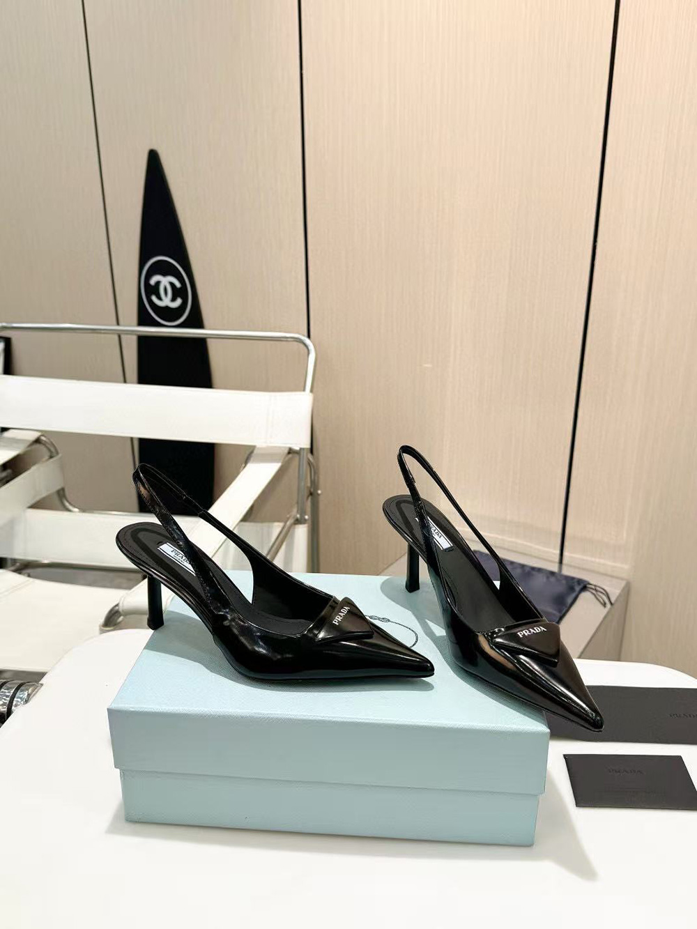 Pra*a patent leather slingback pumps h:5.5cm