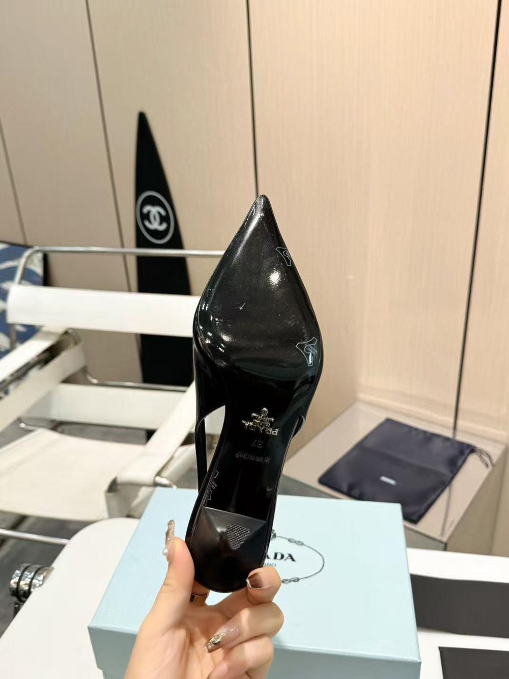 Pra*a patent leather slingback pumps h:5.5cm