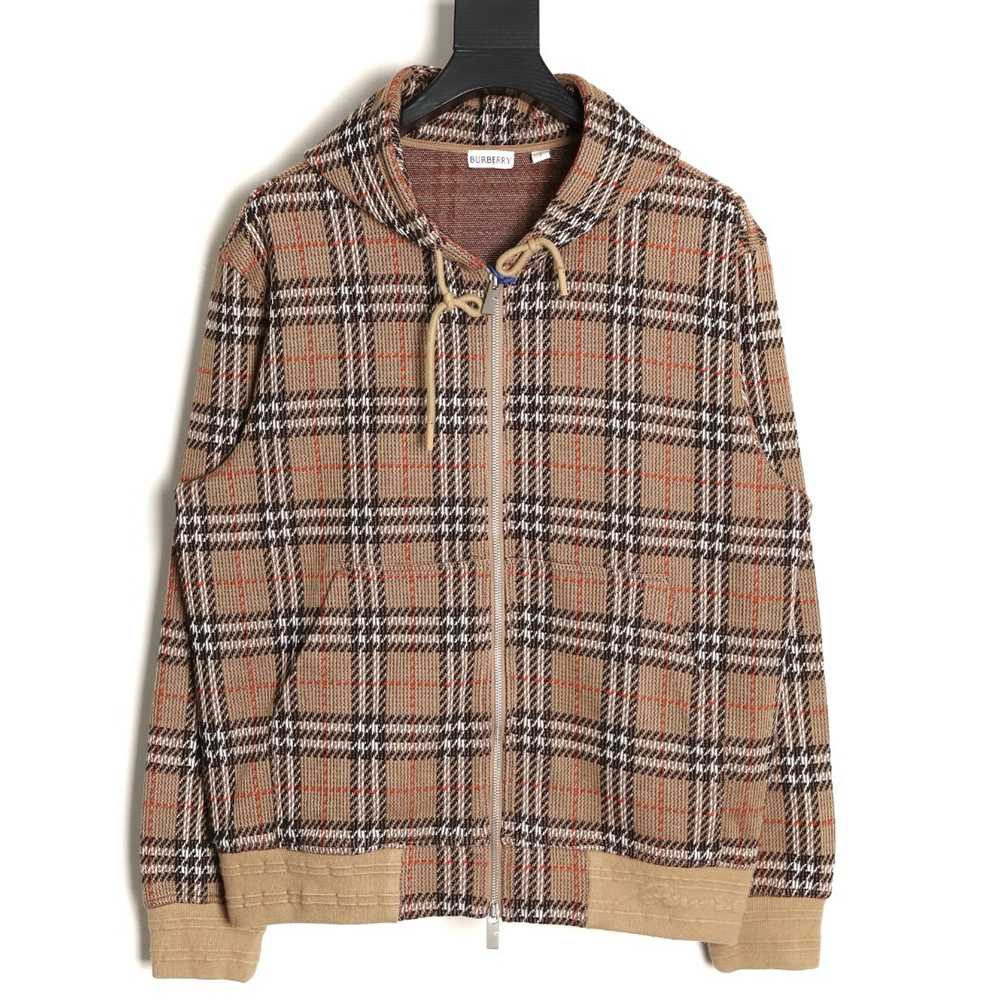 B**rry large check blended knitted check hooded jacket