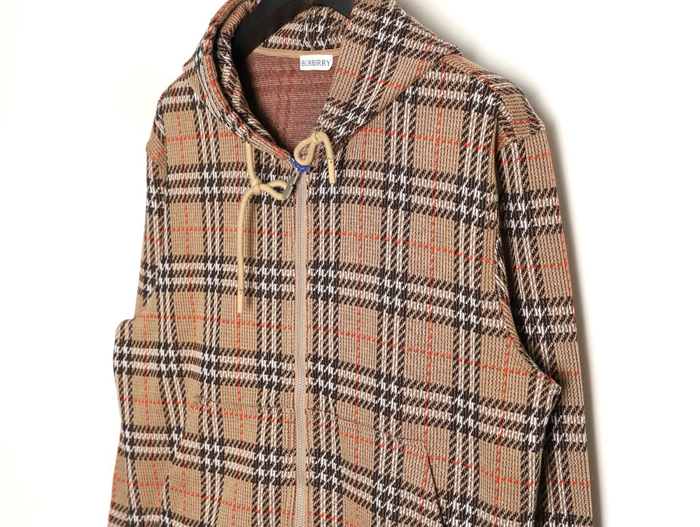 B**rry large check blended knitted check hooded jacket