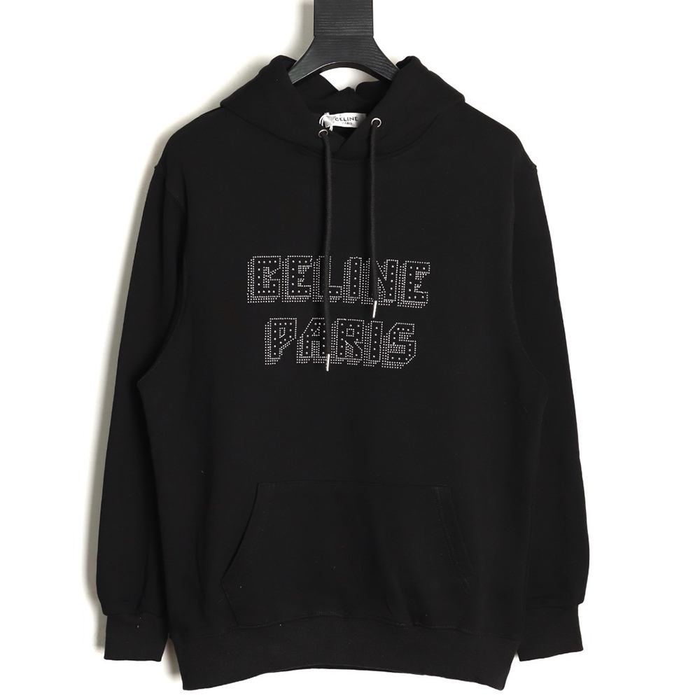 ce**e studded Di*m*nd lettering hooded sweatshirt