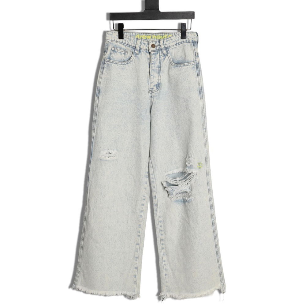 drew house smiley F**e wide-leg destroyed loose straight jeans