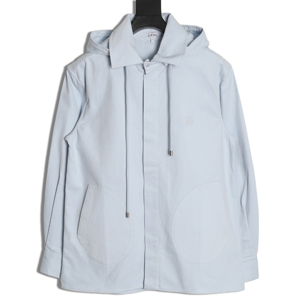 L0ew* cotton detachable hooded long-sleeved shirt jacket