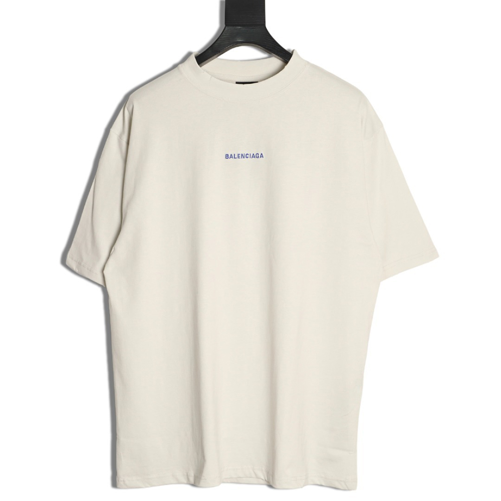 Ba*len*cia*ga klein blue front and back embroidered lettering short-sleeved t-shirt
