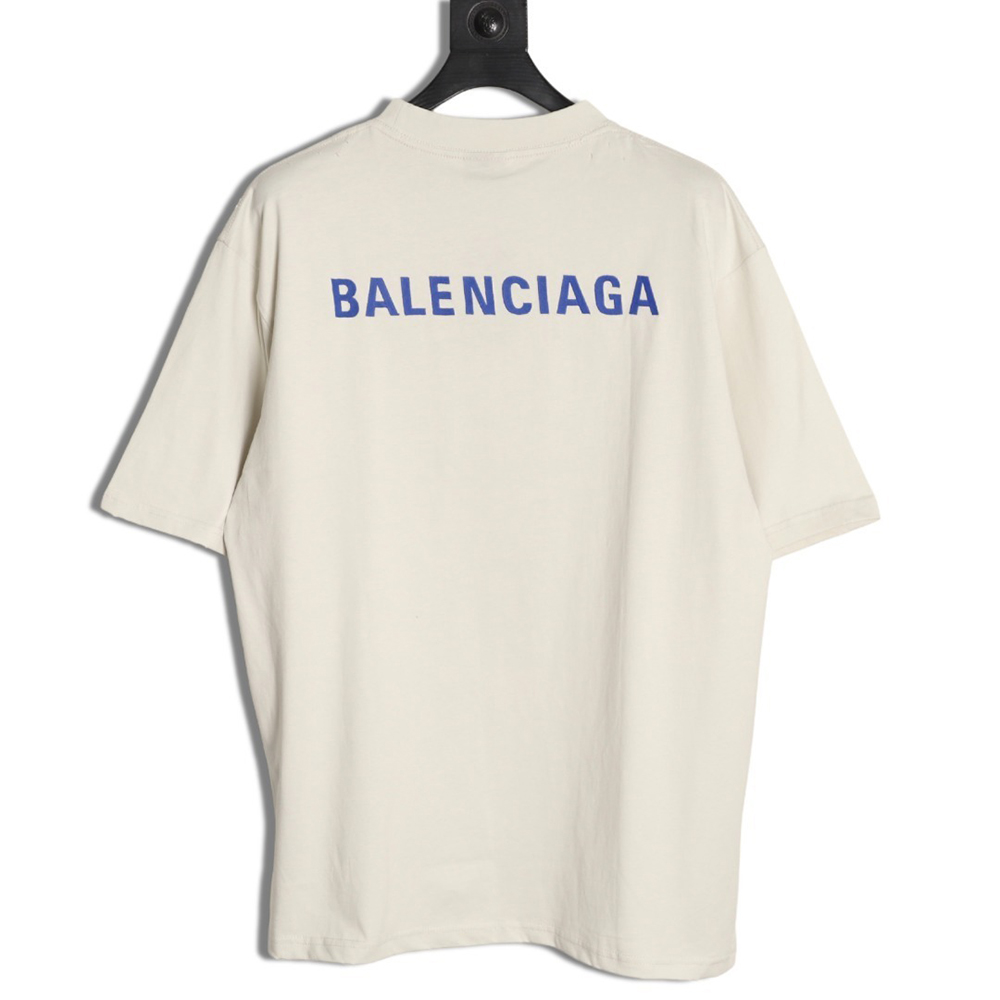 Ba*len*cia*ga klein blue front and back embroidered lettering short-sleeved t-shirt