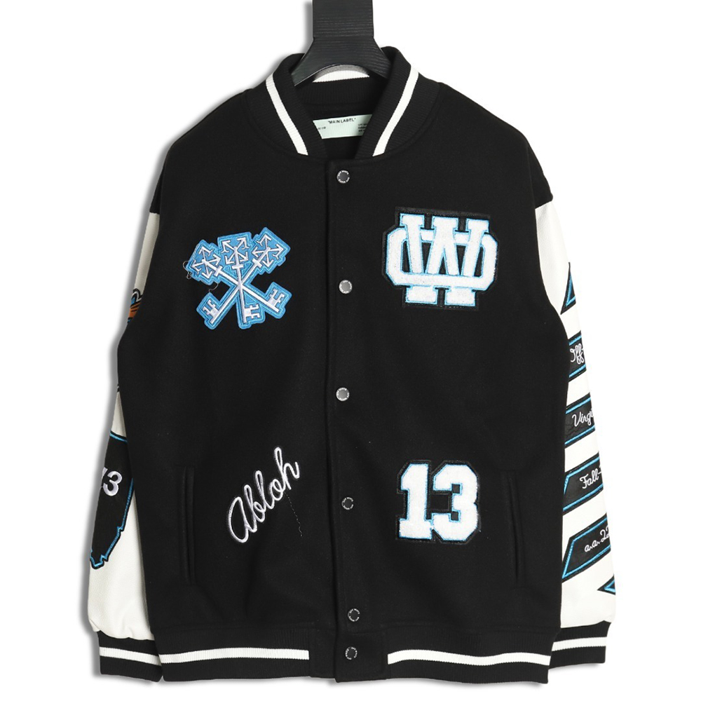 OFF WHITE Letter 13 Towel Embroidery Baseball Jacket