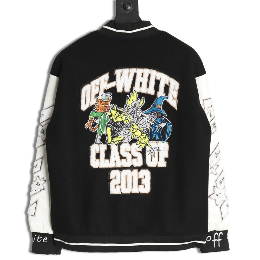 OFF WHITE leather sleeve five-pointed star baseball jacket