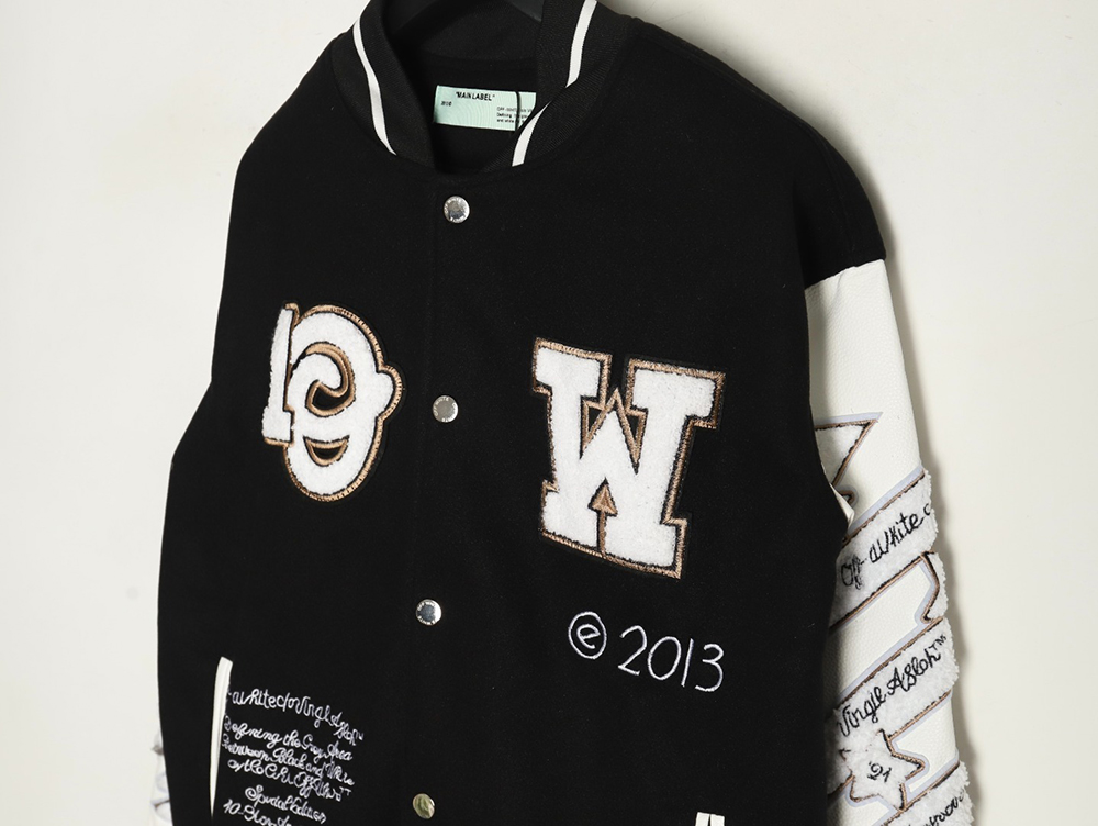 OFF WHITE leather sleeve five-pointed star baseball jacket