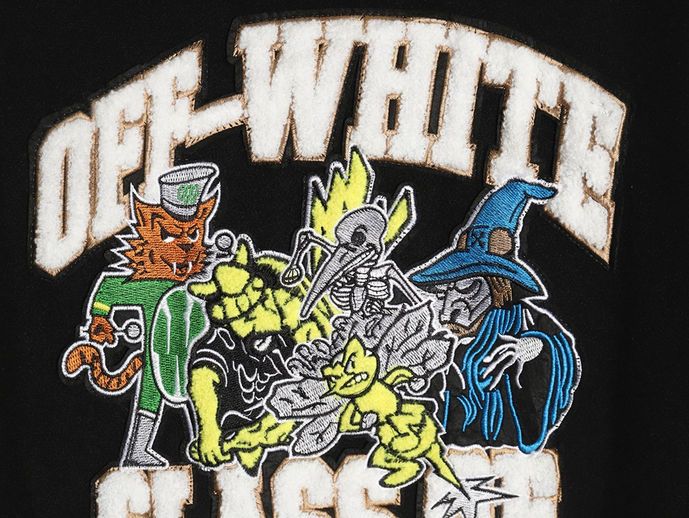 OFF WHITE leather sleeve five-pointed star baseball jacket