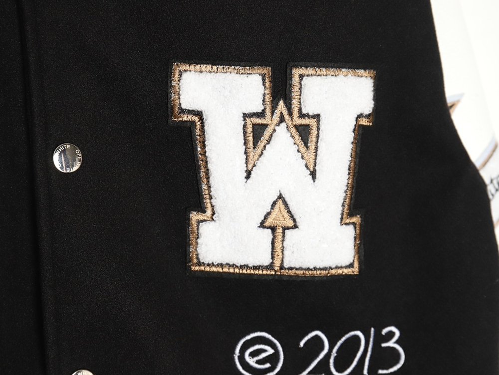 OFF WHITE leather sleeve five-pointed star baseball jacket