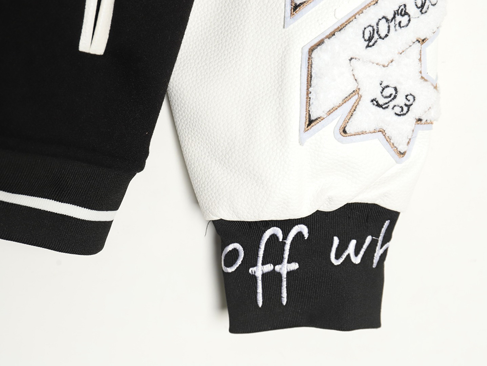 OFF WHITE leather sleeve five-pointed star baseball jacket